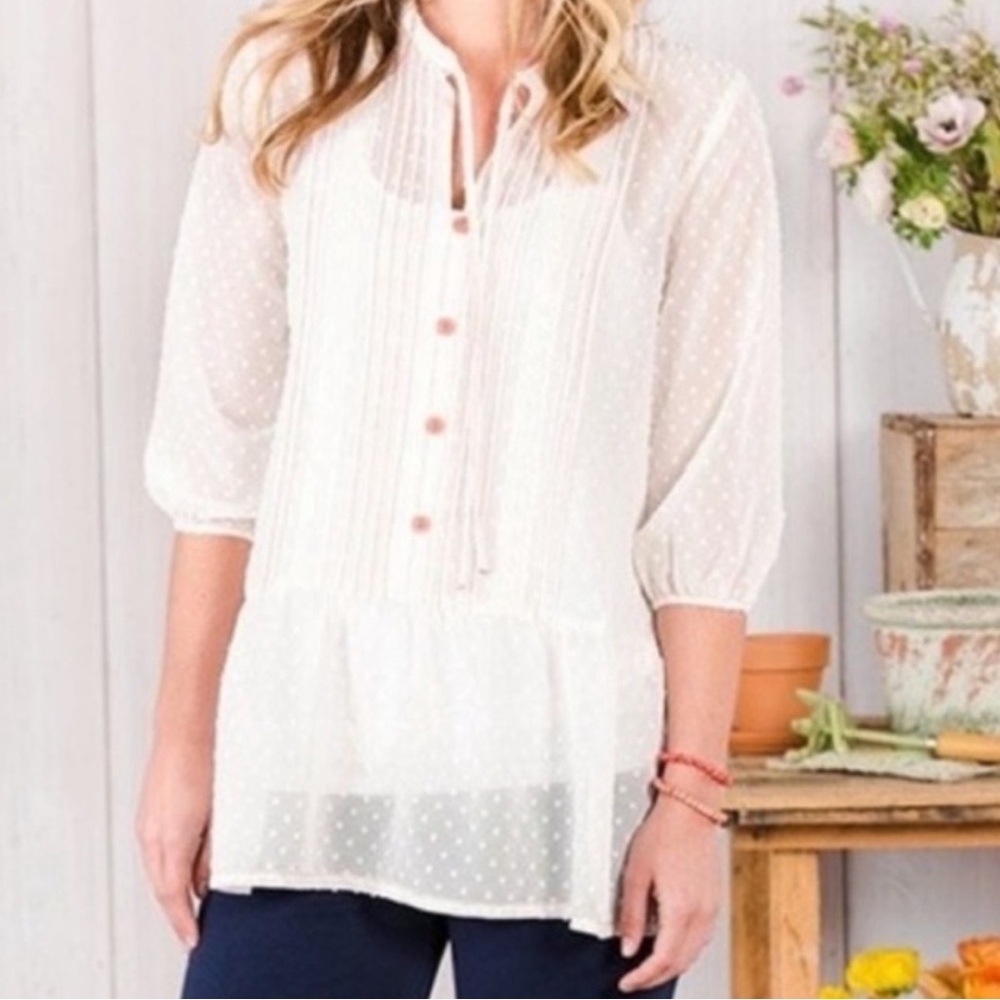 Matilda Jane | Light the Way Blouse Top Swiss Dot Sheer Cream Pink Medium